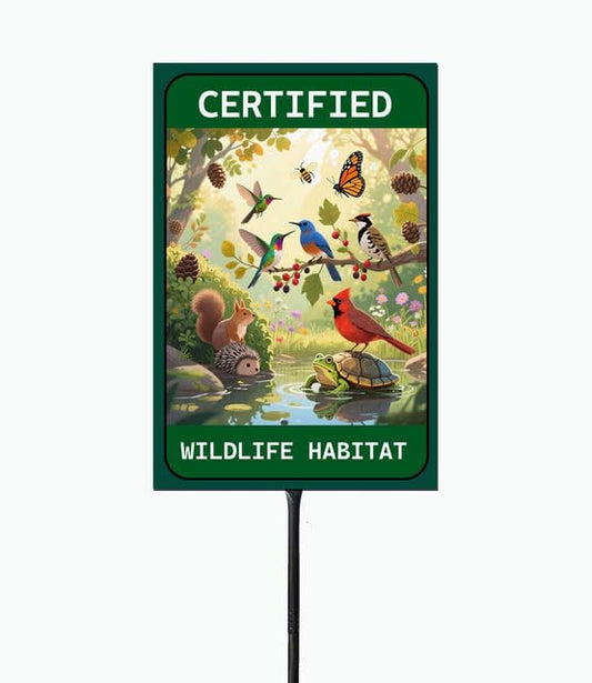 Certified Wildlife Habitat, 23" Tall Metal Sign with Stake, High-Contrast Print, 8" x 12", Garden Decor, Outdoor Lawn Art - color: c7, size: Black Threaded 23" Ht
