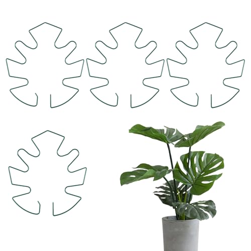 4 Pcs Iron Monstera Plant Support Monstera Trellis with Bamboo Clamp, 6.5x5.5 Inch Plant Stakes for Indoor Plants, Sturdy Metal Frame for Climbing & Thriving Growth (Green)