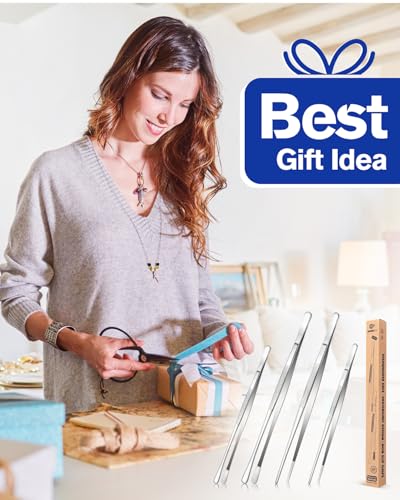 4 Pcs Fine Long Tweezer Tongs Professional Silver, 12'' and 10'' Stainless Steel for Kitchen, Food, Cooking, Repairing, Sea food and BBQ - color: Silver