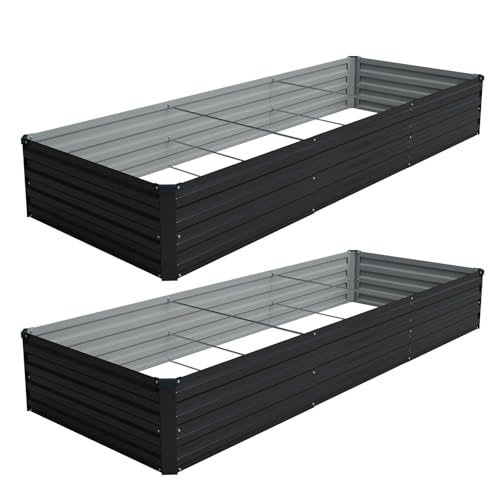 Vengarus 2PCS 10x3x1ft Galvanized Raised Garden Beds Kit,Planter Box Black | Galvanized Steel, Rectangular Metal Planter Raised Beds, Vegetables, Herbs, Flowers, Easy Assembly, Rustproof Safe Backyard - color: Black, size: 10x3x1FT(2PCS)
