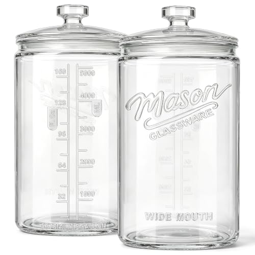 Glass Cookie Jars with Lids Airtight, 1.5 Gallon Glass Jar, 2 Pack | 5.7''Wide Mouth, Glass Lid, Scale Mark, Heavy Duty Glass Canisters for Kitchen Counter, Pantry, Sugar, Dog Treat - size: 1.5 Gallon