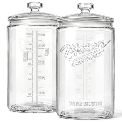 Glass Cookie Jars with Lids Airtight, 1.5 Gallon Glass Jar, 2 Pack | 5.7''Wide Mouth, Glass Lid, Scale Mark, Heavy Duty Glass Canisters for Kitchen Counter, Pantry, Sugar, Dog Treat - size: 1.5 Gallon