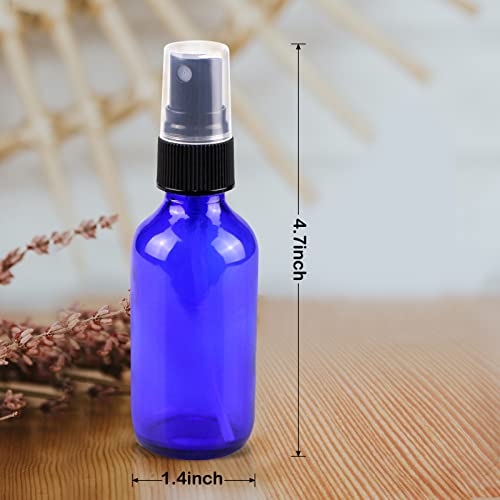 Mini Glass Spray Bottles 2 oz, Empty with Funnel Dropper, Fine Mist for Hair, Travel, Plants, Cleaning Solutions and Skin Care (4 Pack Blue) - color: Blue, size: 2 Ounce (Pack of 4)