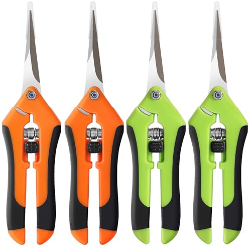 4 Pack Pruning Shears 6.5 Inch Stainless Steel Garden Scissors | with Sharp Precision Blades, Comfortable Ergonomic Hand Snips for Deadheading, Flowers, Trimming Herbs, Shaping Small Plants - color: Orange Green