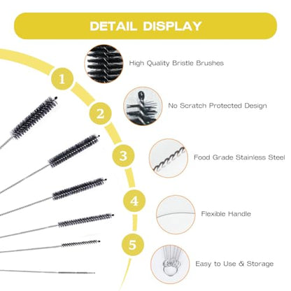 Brush Family Straw Cleaner Brush Set 6 Piece | Long Drinking Straws Cleaning Brush Pipe Tube Tiny Brushes 10-inch, Black - size: 10 inch small diameters set (6pcs)