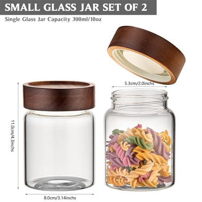 10 oz Small Glass Jars with Top Screw Lid Round Herb Coffee Bean Ground Storage Canister Clear Glass Food Container for Pantry Sugar Tea Coffee Bean Spice Nuts Cookies Bath Salts (2×300ml(10oz)) - color: 2×300ml(10oz)