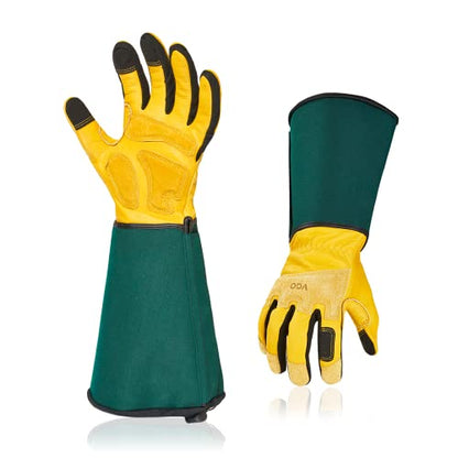 Vgo... Men's Extra-Long Leather Gardening Gloves, Gauntlet with Adjustable Cuff, Puncture & Thorn Proof, Touchscreen (CA7472) - color: 1 Pair - Yellow Green, size: Unisex X-Large