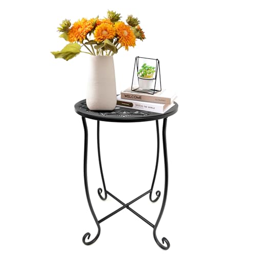Outdoor Side Table for Small Space, Metal Outdoor Indoor Round Side Table | Stable Structure, Weather-Resistant Side Table for Patio Balcony Deck, Small Garden Table for Drink Holder, Plant Stand Use
