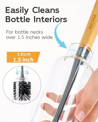 MR.SIGA Water Bottle Brush, Long Handle Bottle Brush for Sports Bottles | bottle brushes for cleaning, drinking glasses brush with bamboo handle, 5.7 cm(2.2 inch) wide brush head, 2 pack - color: Gray