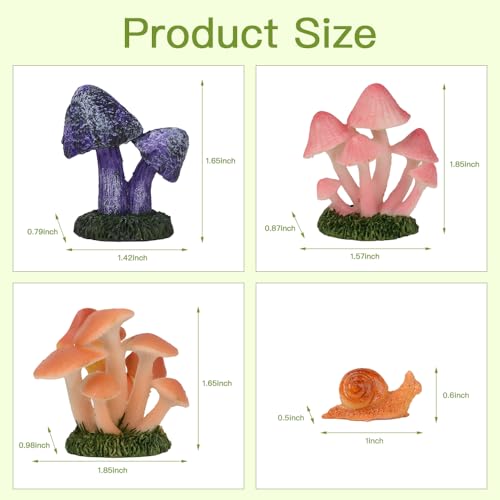 Miniature Resin Mushroom, Mini Snail Figurine Fairy Mushroom Figurines Miniature Fairy Garden Mushroom Decor for Micro Moss Landscape Statues Craft