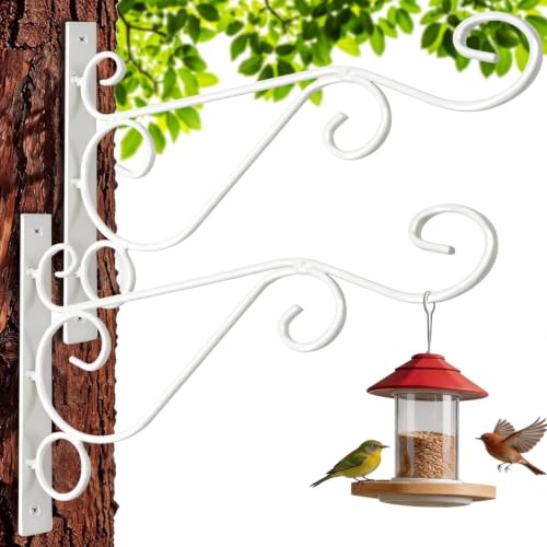 Preimum White Plant Wall Mount Hanging Brackets Hooks Plant Basket Hanger Holder 10 Inches Indoor Outdoor Metal Brackets with Screws Garden Baskets Hanging Planters Lantern Wind Chimes(2PACK) - color: White