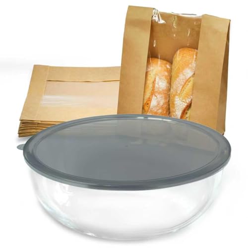 Glass Bowl for Sourdough,6QT Large Glass Mixing Bowl with Lid
