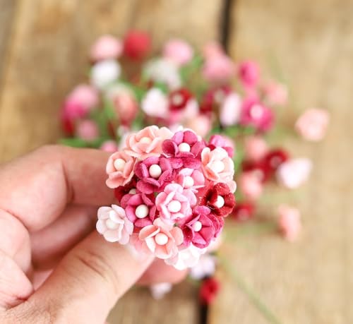 Handmade 100 pcs Mini Flowers Mulberry Paper Flowers 13-15 mm Scrapbook Craft Card DIY Craft Using for Crafts, Bouquets, Scrapbooks, Decorations Artificial Flowers (Wedding Tone)