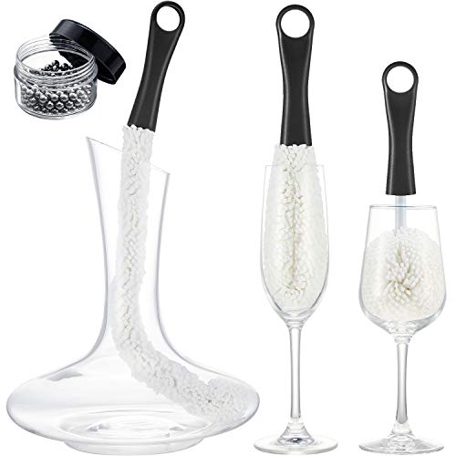 Boao 3 Pcs Decanter Cleaning Brush Set Wine Glass Bottle Beads,Black - color: Black