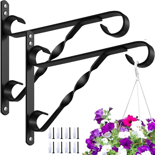 AMAGABELI GARDEN & HOME 2 Pack 10 inch Hanging Bracket Plant Bracket Plant Hanger Outdoor Hangers Flower Bird Feeder Plant Hooks Hangers Lanterns Garden for Indoor Wall Screw Mount Black BG1571 - size: 10 Inch, style: 2-Pack Twist Hook 2