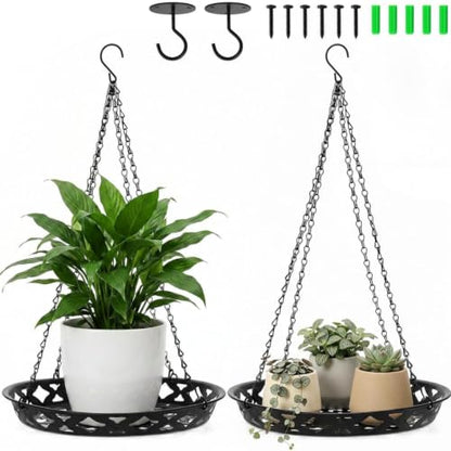 Pumtus 2 Pack Metal Plant Hangers, Iron Hanging Planters for Indoor Outdoor Plants, Adjustable Flower Pot Basket with Chain Hook, Sturdy Plant Shelf Holder for Ceiling Window Gardening Home Decor