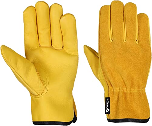 WFX Leather Working Gloves Work Gardening Gloves Thorn Proof Garden Building Heavy Duty Utility Gripper Men Women Breathable - size: Medium