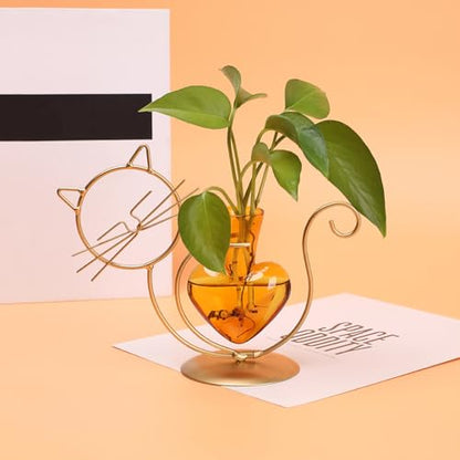 Plant Terrarium Propagation Station Gifts for Women Cat Lover - color: Gold Amber