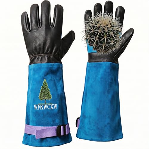 Cow Leather Adjustable Thorn Proof Gardening Gloves - color: Blue-cypress, size: X-Large