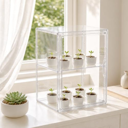 HBlife Mini Greenhouse for Indoor, 3-Tier Clear Stackable Green House with Magnetic Door & Adjustable Dividers, Tabletop Portable Greenhouse for Small Plants Nursery Germination and Display, 1 Pack - size: 14.1 x 8.6 x 10.6 inch (3-Tier）