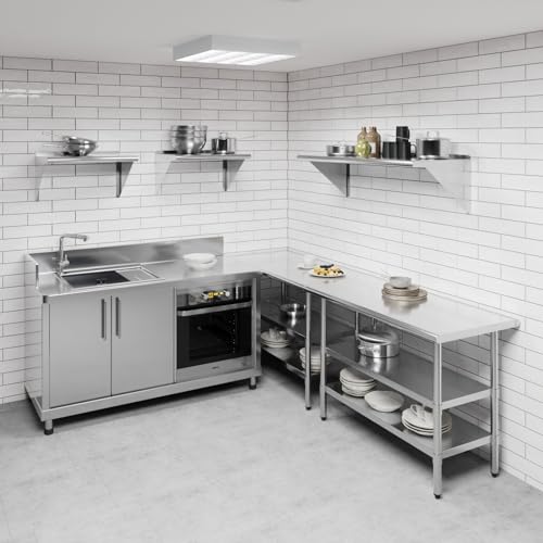 AmGood 18 in. x 48 in. Stainless Steel Wall Mount Shelf - NSF Certified, Commercial Grade, 18-Gauge - Holds up to 385 lbs - with Backsplash & Bullnose Edge for Kitchen, Restaurant, Garage - size: 18 in. x 48 in.