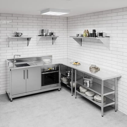AmGood 18 in. x 48 in. Stainless Steel Wall Mount Shelf - NSF Certified, Commercial Grade, 18-Gauge - Holds up to 385 lbs - with Backsplash & Bullnose Edge for Kitchen, Restaurant, Garage - size: 18 in. x 48 in.