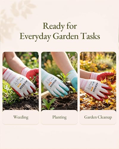 Kebada Gardening Gloves for Women, MicroFoam Latex Coated, Gifts, 6 Pairs | Aqua & Red, Breathable Polyester Liner, Flexible Fit, Washable, Secure Grip, Recycled PET, Women's Garden Gloves - color: Rose Pink & Aqua Blue 6 Pairs, size: Medium ( 6 Pairs )