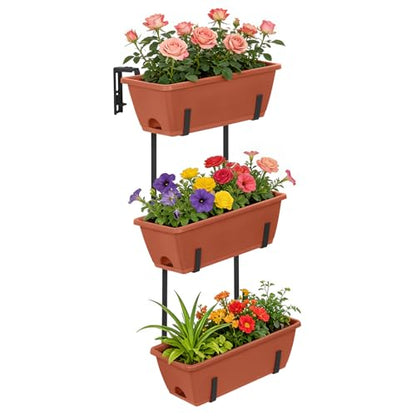 OYEAL Railing Planter Box Window Boxes Planters with Adjustable Brackets - color: Rustic Red
