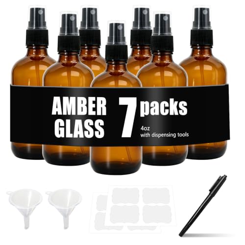 Cocurb 7 Pack 4oz Amber Glass Spray Bottles for Essential Oils