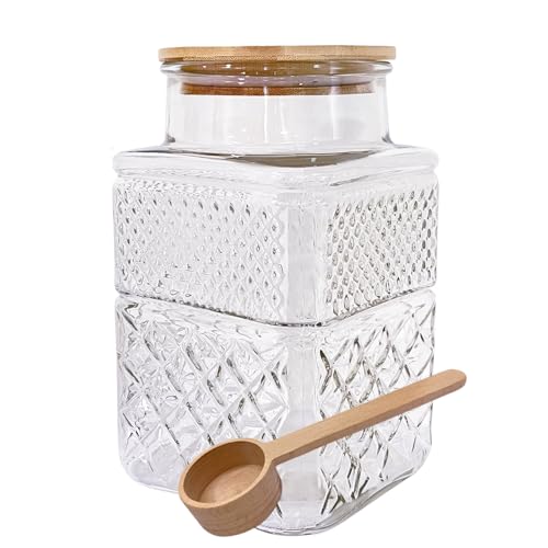 Viovian 60oz Square Glass Storage Jars with Airtight Lids and Spoon - color: Clear, size: Square 60 oz