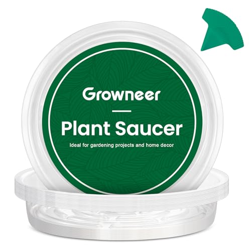 GROWNEER 15 Packs 10 Inches Clear Plant Saucers Flower Pot Trays, with 15 Pcs Plant Labels, Plastic Plant Saucer Drip Trays for Indoor Outdoor Plants Garden - size: 10 Inch, 15-Pack