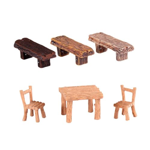 2 Set Miniature Fairy Garden Figurines Miniatures Table Bench Chairs Set-Resin Chair Micro Landscape Ornaments Home Decorations Decor Room Desk Accessories (1set Bench 1set Chair)