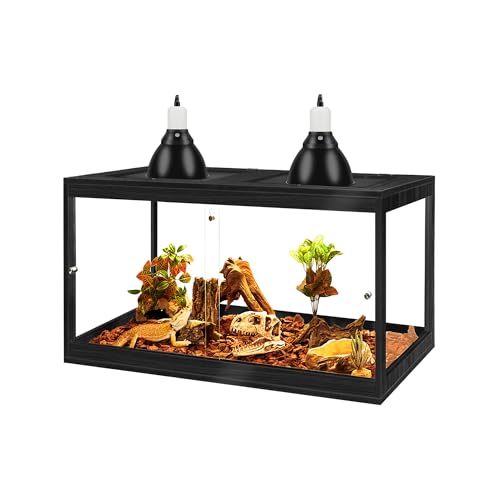 PROLEE 31 Gallon Bearded Dragon Tank, 24 x 16 x 16 Inch Tempered Glass Reptile Enclosure with Metal Mesh Top, Lockable Sliding Front Doors, Large Lizard and Snake Terrarium, Black - color: Black, size: 31 Gallon (24x15.5x15.5 Inch)