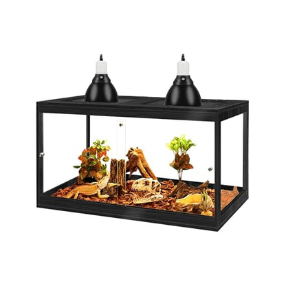 PROLEE 31 Gallon Bearded Dragon Tank, 24 x 16 x 16 Inch Tempered Glass Reptile Enclosure with Metal Mesh Top, Lockable Sliding Front Doors, Large Lizard and Snake Terrarium, Black - color: Black, size: 31 Gallon (24x15.5x15.5 Inch)