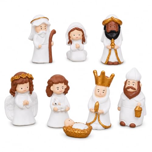 8Pcs Mini Resin Nativity Miniature Figurines Set, Chirstmas & Holiday Decor | Nativity Figurines Featuring Holy Family, Angel, Shepherd and Three Wise Men for Christmas & Winter Holiday décor & Crafts - color: Nativity Set