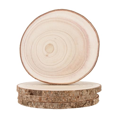 Maputune 4 Pcs 7-8 inches Large Unfinished Wood Slices for Centerpieces, Natural Rustic Wooden Plate for DIY Craft, Round Wood Chips for Table Signage Painting Wedding Party Christmas Decor - size: 7-8 IN, 4pcs