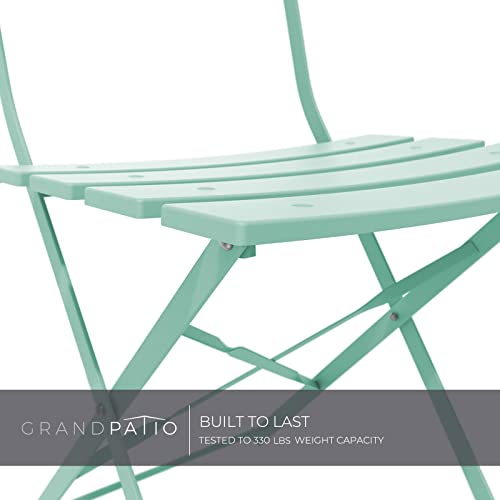 Grand patio 3-Piece Bistro Set Folding Outdoor Furniture Sets with Premium Steel Frame Portable Design for Bistro & Balcony (Mint Green with Cushion) - color: Mint Green, style: with Cushion