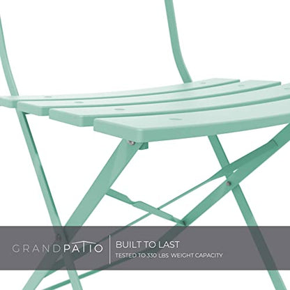 Grand patio 3-Piece Bistro Set Folding Outdoor Furniture Sets with Premium Steel Frame Portable Design for Bistro & Balcony (Mint Green with Cushion) - color: Mint Green, style: with Cushion