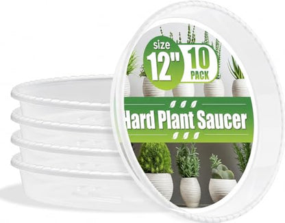 RooTrimmer 10 Pack 12 Inch Plant Saucer for Indoor Plants,Clear Plastic Plant Trays for Pots,Heavy Duty Durable Flower Pot Saucers to Protect Floors & Furniture - size: 12 Inch