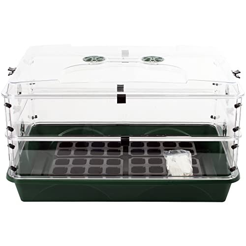 EarlyGrow Large Domed Propagator with 2 Height Extenders, Seedling Trays, and Locking Clip Set, Green (97019) - size: Large