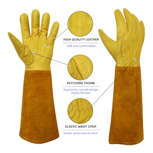 Thorn Proof Gardening Gloves, 100% Cowhide Comfortable Breathable for Rose Pruning, Cactus Handling and Gardening - size: X-Large(1 pair)