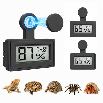 2 Pack Magnetic Reptile Thermometer Hygrometer,Fast-Read °F/°C Digital Temp&Humidity Gauge for Terrarium Tank Enclosure,for Bearded Dragon,Gecko,Snake, Tortoise,Hermit Crab,Jumping Spider (Black) - color: Black