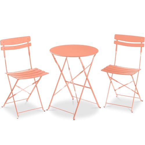 Best Choice Products 3-Piece Bistro Set, Space Saving Folding Design, Solid Steel, Outdoor Patio Furniture Set w/ 2 Chairs, Bistro Table - Coral - color: Coral