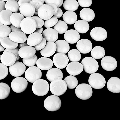 CYS EXCEL 5LBS White Glass Gemstone Beads Vase Fillers Flat Marble Beads Multiple Color Choices Aquarium Decor Rocks Floral Stones Decorative Mosaic Glass Gem Pebbles - color: White