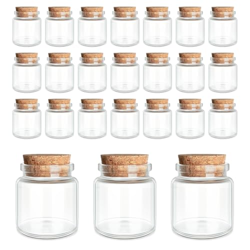 JIUYUE 24-Pack 1.7 oz (50ml) Small Glass Bottles with Cork Stoppers | Small Glass Jars for Spell Bottles, Potion Bottles, DIY Party Favors, Travel Memories & Plant Propagation - color: 24pcs