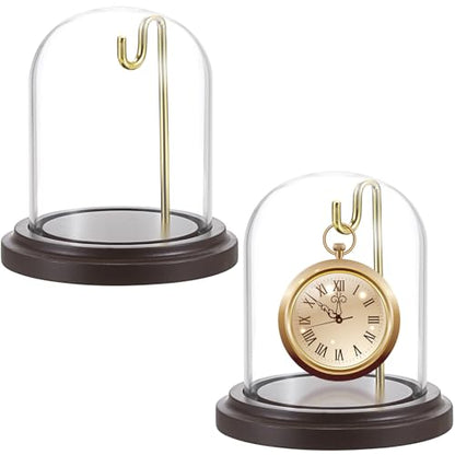 JUXYES Clear Glass Pocket Watch Display Dome Case with Base, 3x4 Inches | 2 Pack, Clear Glass, Dust Proof, Bell Terrarium Jar with Hanging Hook, For Pocket Watch Collectors and Antique Enthusiasts - size: M - 2 Pack