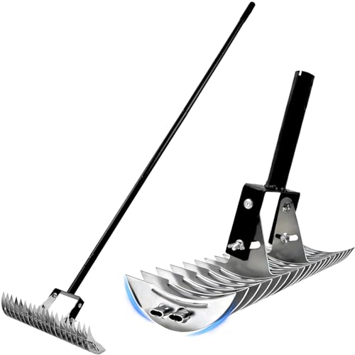 Dethatcher Rake 15-Inch Lawn Thatching Rake,19-Tine Heavy-Duty Steel Dethatching Rake with Adjustable Head&Long Handle,Durable Thatch Rake for Removing Dead Grass,Moss&Lawn Debris - size: 15inches