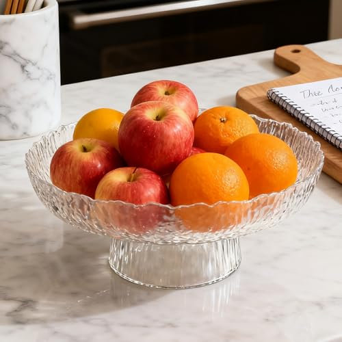 Large Glass Fruit Bowl for Kitchen Counter Decorative Centerpiece Bowl for Table Home Déco, Clear Hammered - color: Clear, style: Hammered