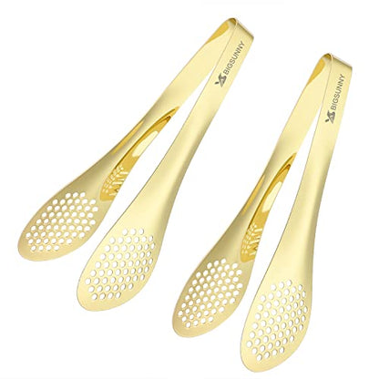 MSY BIGSUNNY 2 Pack Buffet Tongs, Gold-plated Stainless Steel Food Tongs Serving Tong - color: gold - 9" Serving Tongs
