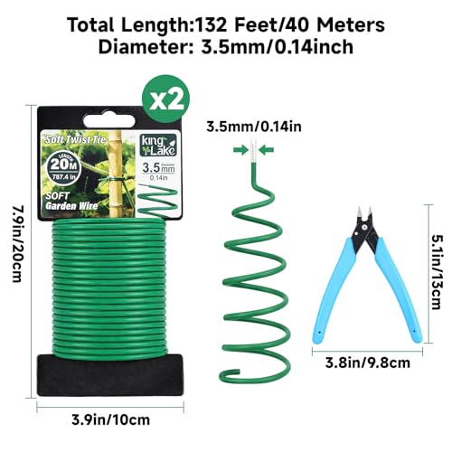 KINGLAKE Green Garden Wire with Pliers - 132 Feet 3.5mm Garden Ties Soft Plant Twist Ties Plant Wire for Climbing Plants Tomatoes Support Vines Vegetables Flowers Indoor & Outdoor Gardening Training - size: 3.5mm x 132ft